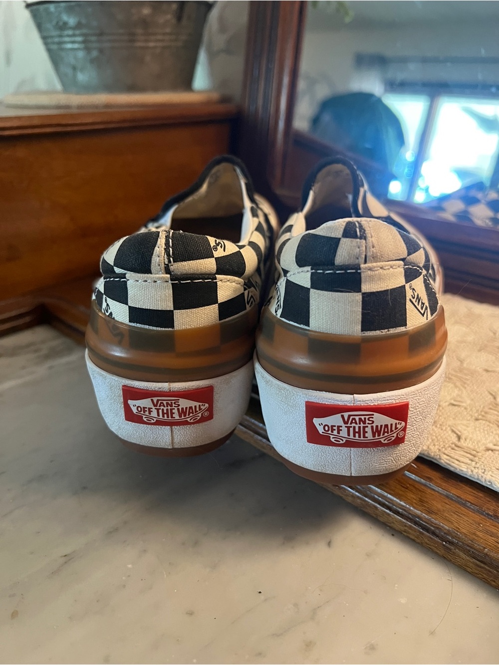 VANS Classic Checkerboard Stacked Platform Slip On Sneakers Black White Size 6.5 - Picture 5 of 8